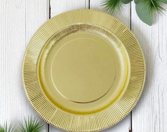 Metallic Gold Sunray Dinner Plates - 25ct Disposable Paper Plates