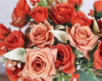 Silk Rose Bush: 32 Real Touch Flowers, 12" Wedding Table Decor