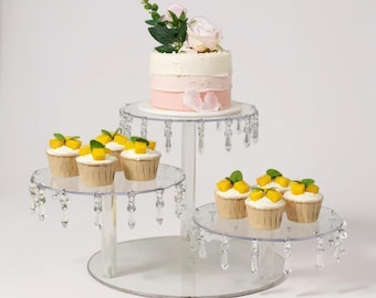 3-Tier Acrylic Cake Stand with Crystal Beads: Wedding Dessert Display