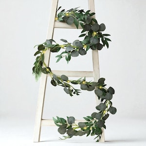 6ft Eucalyptus & Willow Leaf Garland String Lights: Warm White 20 LED Battery Powered Vines