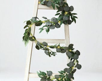6ft Eucalyptus & Willow Leaf Garland String Lights: Warm White 20 LED Battery Powered Vines