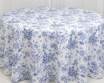 Blue French Toile Tablecloth: Floral Wedding & Tea Party Linen