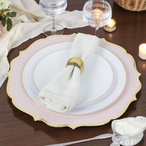 10 Pcs | 13&#39;&#39; Wedding Charger Plates Blush & Gold Scalloped Rim