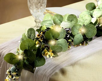 6ft Eucalyptus Boxwood Garland String Lights: Warm White 20 LED Battery Powered Vines