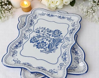 Tea Party Serving Platters - Set Of 10 - Floral Blue - French Toile Blue