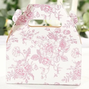 Pink Toile Gable Boxes - Set of 25 - French Floral Party Favor