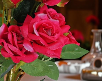 Fuchsia Silk Rose Stem (Set of 2): 38" Artificial Wedding Flowers