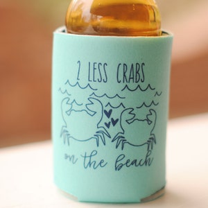 Beach Wedding Favors | 2 Two Less Crabs on the Beach | Wedding Can Coolers | Maryland Wedding | Coastal Wedding | Nautical | Maryland Beach