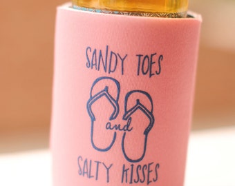 Beach Wedding Favors | Sandy Toes Salty Kisses Personalized Can Coolers