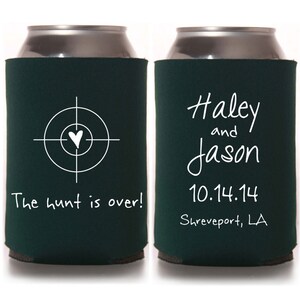 Fall Wedding Favors - The Hunt is Over Rustic Personalized Southern Wedding Can Coolers, Country Wedding Favors, Reception Favors for Guests