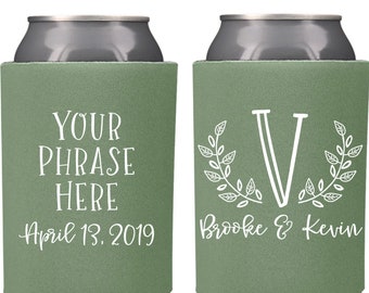 Summer Wedding Favors - Custom Monogram Personalized Wedding Can Coolers, Reception Favors for Guests, Stubby Holders, spring wedding favors