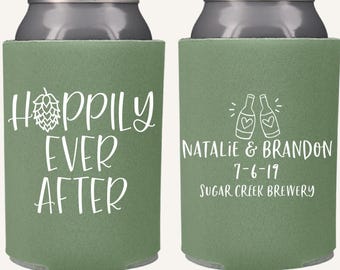 Hoppily Ever After Brewery Wedding Favors | Custom Can Coolers for Craft Beer Garden Wedding