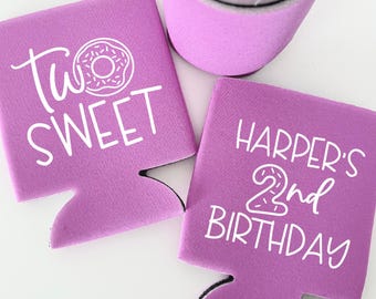 Two Sweet Donut 2nd Birthday Party Favors | Two Sweet Donut Birthday Party Can Coolers | Donut Party | Second Birthday Party Donut Theme