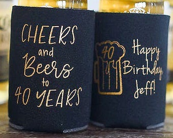 40th Birthday Party Favors - Personalized Milestone Birthday Can Coolers, Beer Insulators, Party Supplies, Surprise Party, Cheers to 40