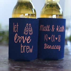 Let Love Brew Personalized Wedding Can Coolers Custom Wedding Welcome Bag Favors for Guests in Bulk, Destination Fall Rustic Wedding Ideas image 4