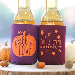 Fall in Love Pumpkin Leaf Personalized Wedding Can Coolers Wedding Favors for Guests, Destination Mountain Weddings, Welcome Bag Favors image 4