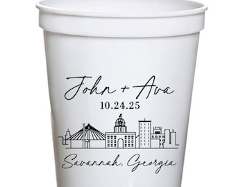 Savannah Wedding Cups | Savannah Wedding Favors | Custom Party Cups | Savannah, Georgia | Wedding Reception Bar Cups | Savannah Cups |16 oz.