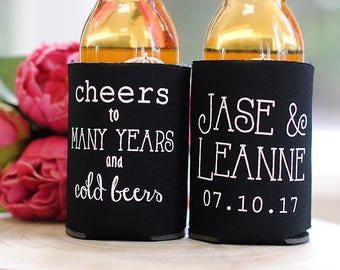 Fall Wedding Favors - Cheers to Many Years and Cold Beers Personalized Can Coolers, Destination Wedding Favors for Guests, Stubby Holders