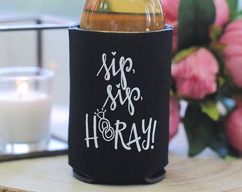 Wedding Favors - Sip Sip Hooray Personalized Wedding Can Coolers, Destination Wedding Favors for Guests, Stubby Holders, Wedding Ideas