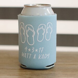 Beach Wedding Favors - Personalized Wedding Can Coolers, Reception Favors for Guests, Summer Wedding, Beer Insulators, Stubby Holders