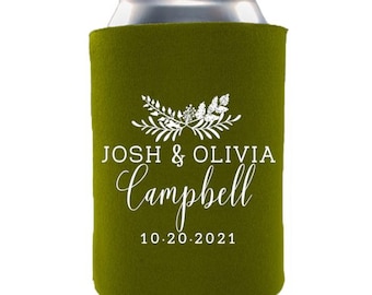 Custom Floral Wedding Can Coolers: Personalized Reception Favors