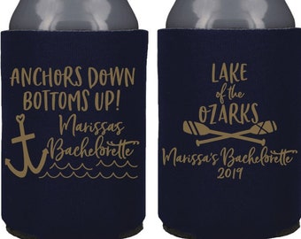 Lake Bachelorette Party Favors - Anchors Down Bottoms Up Lake Bachelorette Personalized Can Coolers, Ozarks Bachelorette