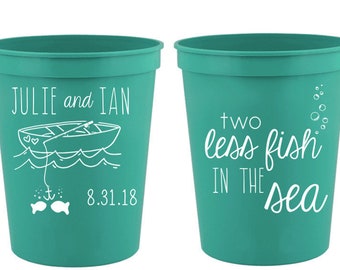 Beach Wedding Cups | Reception Bar Cups | 2 Less Fish in the Sea Custom Wedding Cups | Reception Favors | Party Cups | Ocean Wedding | 16 oz