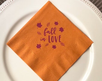 Fall in Love Wedding Napkins, Wedding Favors, Party Napkins, Engagement Party, Wedding Bar Decor, Party Supplies