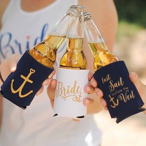 Bachelorette Party Favors Last Sail Before the Veil Can Cooler Package, Last Sail Before the Veil Bride Can Coolers image 1