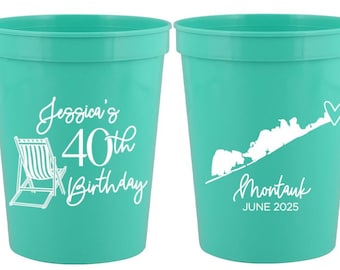 40th Birthday Party Cups | 30th Birthday | 50th Birthday | 60th Birthday | Birthday Cups | Hamptons | Montauk Beach Birthday Weekend | 16oz
