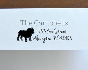 Custom Bulldog Return Address Stamp for save the dates, invitations, holiday cards, and thank you cards, bulldogs