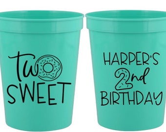 2nd Birthday Second Birthday Two Sweet Donut Birthday Party Favors 2 Sweet Donut Birthday Favors Second 2nd Birthday Cups 16 oz