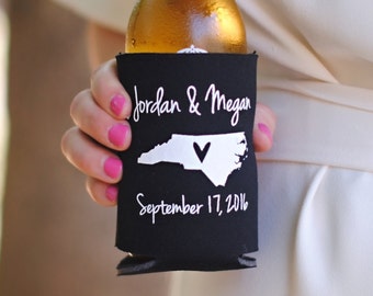 Personalized City and State Wedding Can Coolers - Wedding Favors for Guests, Destination Weddings, Welcome Bag Ideas, Beer Coolers