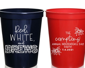 4th of July Party Cups, Independence Day Party Cups, Personalized Party Cups, Party Favors, 16 oz. Stadium Cups