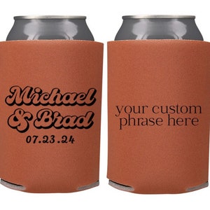 Retro Wedding Favors Minimalist Custom Personalized Wedding Can Coolers, Reception Favors, Minimalist Wedding, Retro Wedding image 1