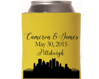 Pittsburgh Wedding Favors | Pittsburgh Skyline Wedding Can Coolers | Pittsburgh Favors for Guests | Urban Wedding | MORE CITIES AVAILABLE