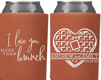 Brunch Wedding Favors Personalized | Waffles and Mimosa Brunch Can Coolers for Morning Reception or Sunrise Ceremony
