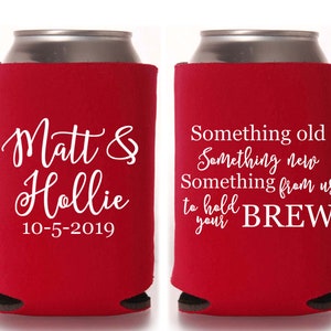 Wedding Favors | Custom Something Old, Something New Can Coolers | Beer Favors | Reception Favors | Wedding Reception Bar | Rehearsal Dinner