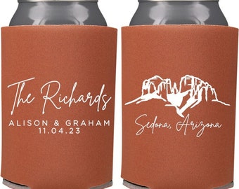 Sedona Arizona Wedding Favors - Custom Personalized Wedding Can Coolers, Reception Favors, Minimalist Wedding, Modern Wedding, Red Rocks