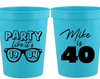 40th Birthday Retro Party Cups | 30th Birthday Party Cups | 50th Birthday Party Cups | Party Like It's 1984 Birthday Cups | 80s Party 16 oz