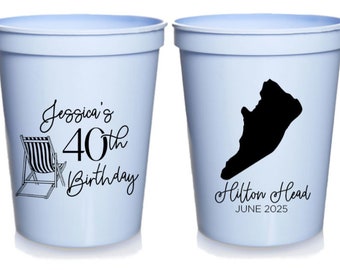 40th Birthday Party Cups | 30th Birthday | 50th Birthday | 60th Birthday | Birthday Cups | Hilton Head | SC | Beach Birthday Weekend | 16oz