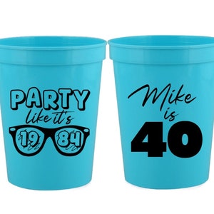 40th Birthday Retro Party Cups | 30th Birthday Party Cups | 50th Birthday Party Cups | Party Like It's 1984 Birthday Cups | 80s Party 16 oz
