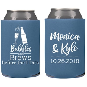 Bubbles and Brews Engagement Party Favors | Personalized Custom Can Coolers | Couples Wedding Shower | Rehearsal Dinner | The Night Before