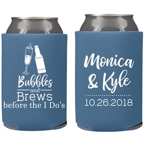 Bubbles and Brews Engagement Party Favors Personalized Can Coolers, Can Coolers, Couples Shower, Beer Insulators, Favors for Guests image 1