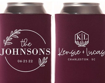 Fall Wedding Favors - Custom Monogram Personalized Wedding Can Coolers, Reception Favors for Guests, Stubby Holders, spring wedding favors