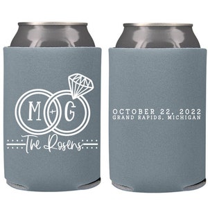 Wedding Reception Bar Favors | Custom Wedding Can Coolers | Wedding Rings | Wedding Favors | Beer Favors | Modern | Minimalist | Fun Wedding