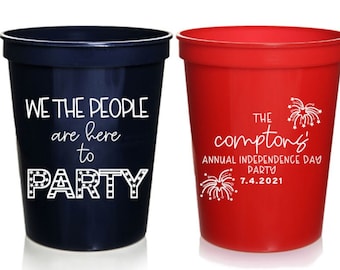 4th of July Party Cups | Independence Day Party Cups |Personalized Party Cups | Party Favors | 16 oz. Stadium Cups We The People