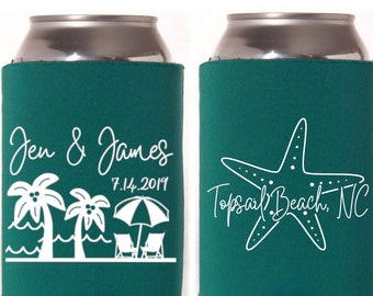 Beach Wedding Favors - Personalized Wedding Can Coolers, Reception Favors for Guests, Summer Wedding, Beer Insulators, Stubby Holders