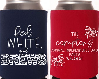 4th of July Party Favors - Custom Personalized Independence Day Can Coolers, Fourth of July Party Supplies, July 4th Party Goods