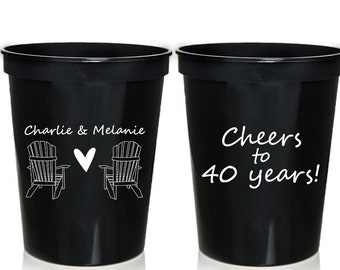 Wedding Anniversary Party Cups, Anniversary Party Favors, Personalized Anniversary Cups, Cheers to Many Years, 16 oz. Stadium Cups